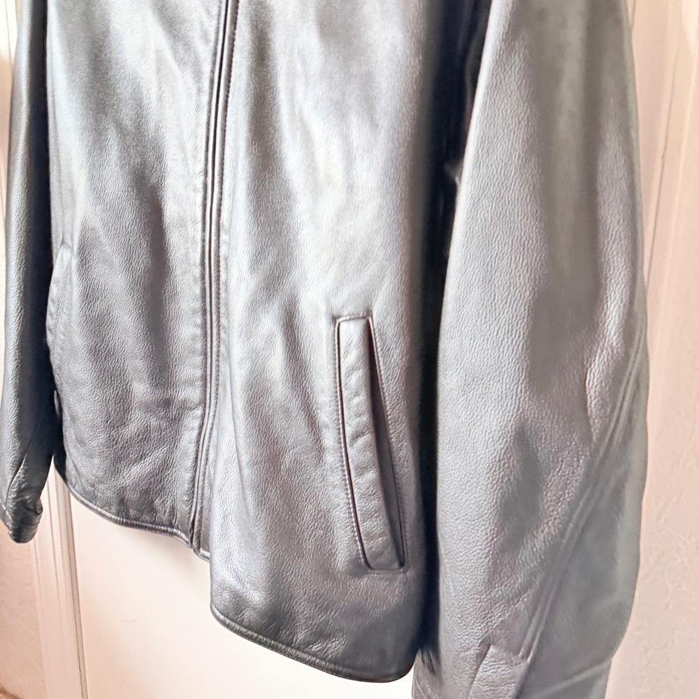 Vintage Eddie Bauer Mens XL Tall Dark Brown Genuine Leather Full Zip Jacket - Picture 3 of 5